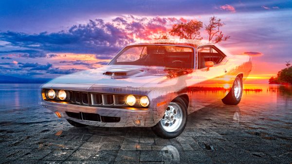 Plymouth-Barracuda-Super-Crystal-LifeOnWater-Soul-Indonesia-Nature-Sunset-Tree-Water-Art-Car