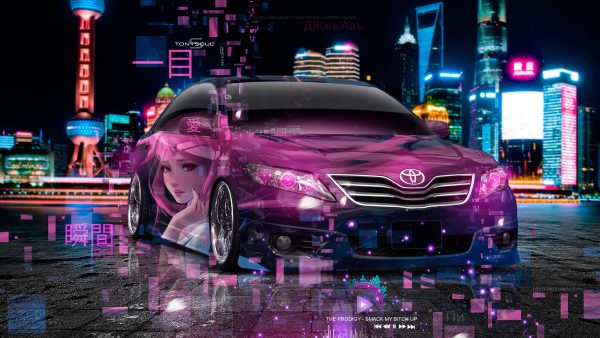  Toyota-Camry-JDM-Tuning-Anime-Girl-Love-Glance-Instant-Japanese-Hieroglyph-Night-City-TonyCode-Car