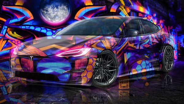 Tesla-Model-S-Plaid-Super-Crystal-YmmA-Graffiti-Neon-Planet-Space-TonyCode-NewDisco-Play-Hallelujah-Car