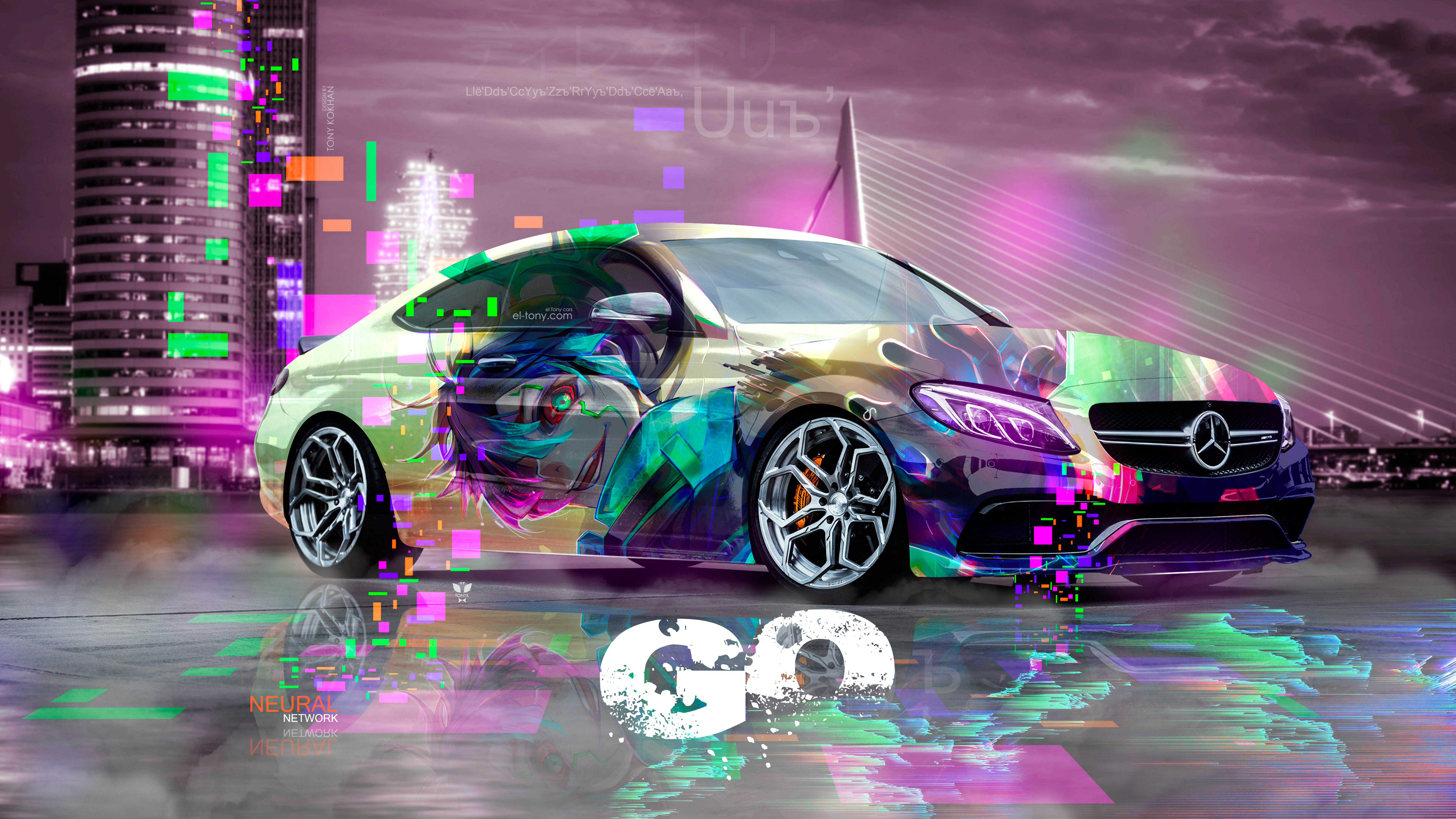Mercedes-Benz-C63S-AMG-Сoupe-Anime-Boy-Go-Directory-Aerography-Neural-Network-Rotterdam-Netherlands-Fog-Night-Art-Car