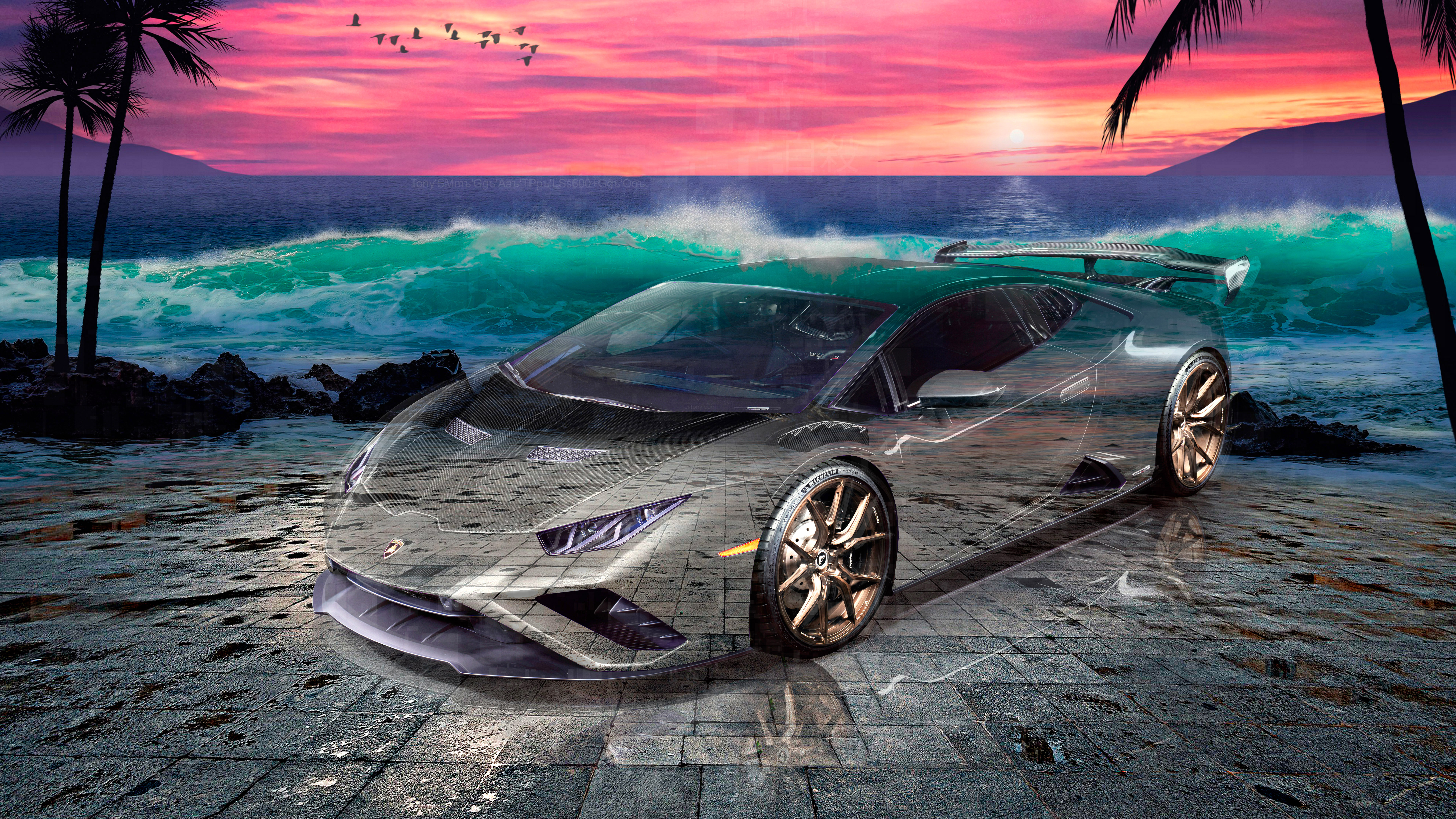 Lamborghini-Huracan-Evo-Super-Crystal-Suicide-Soul-Sea-Waves-Palm-Tree-Tactile-Hologram-Art-Car
