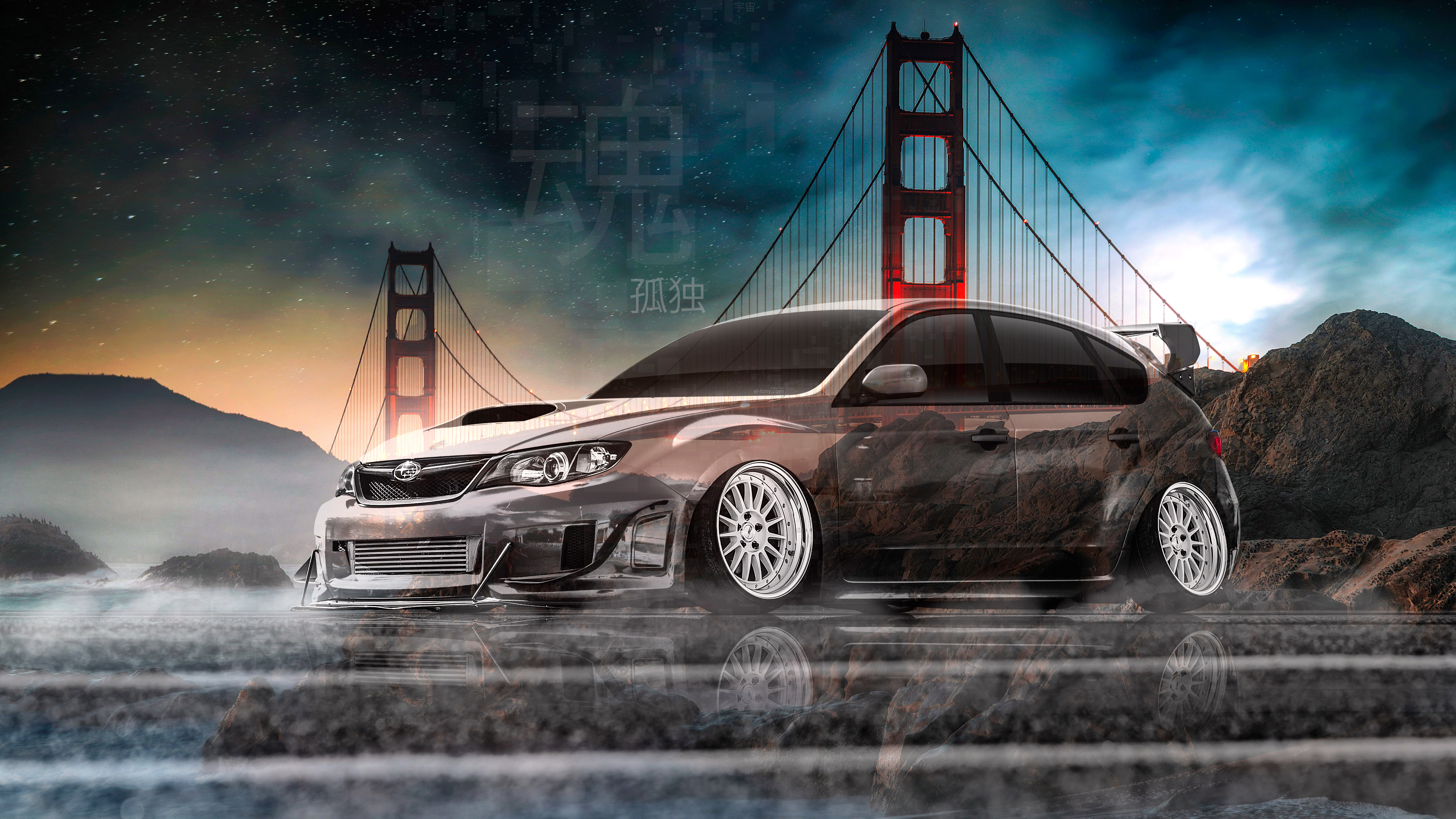 Subaru-Impreza-WRX-STI-JDM-Tuning-Super-Crystal-Soul-Loneliness-Golden-Gate-Bridge-San-Francisco-City-Art-Car-