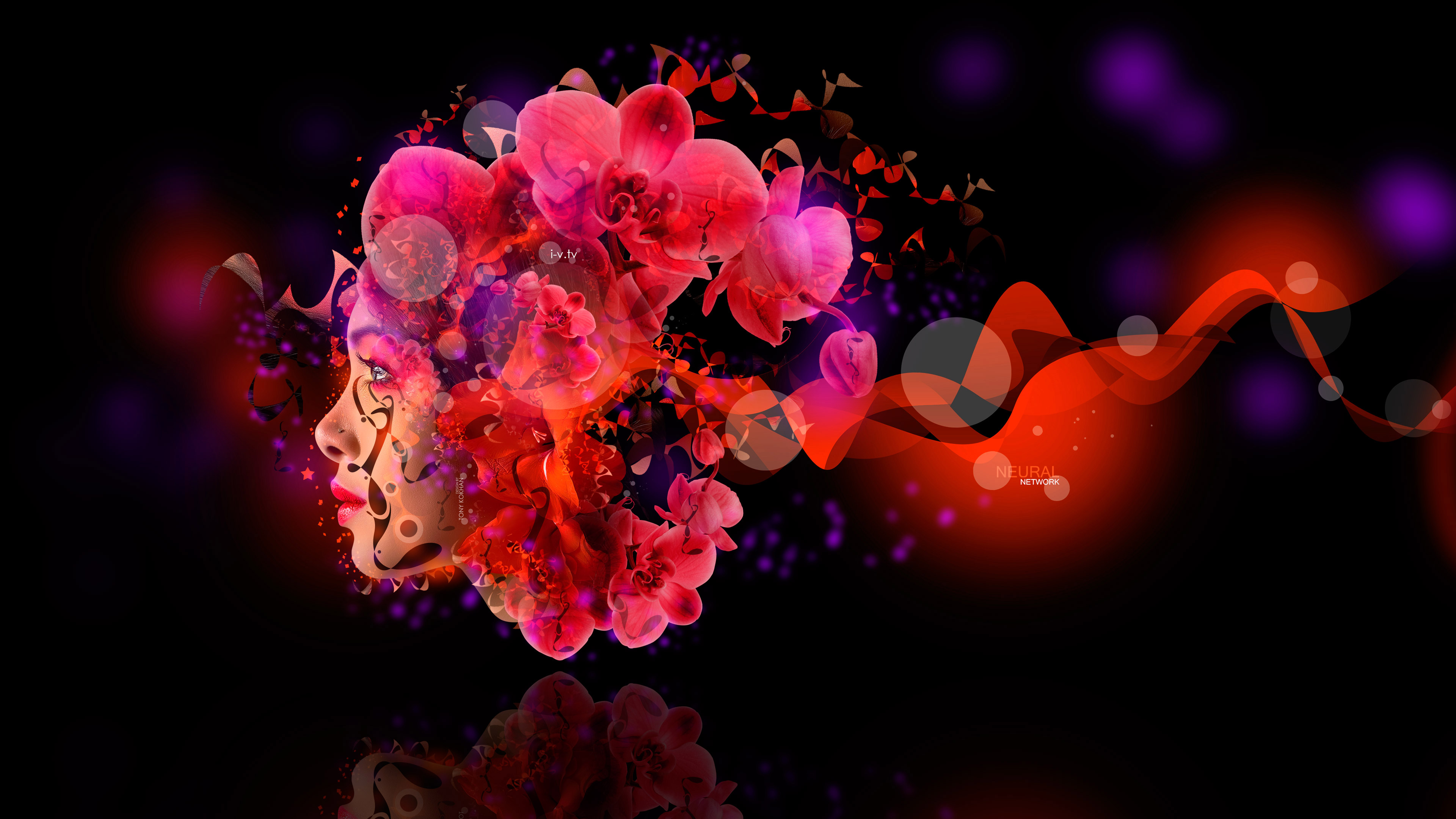 Neural-Network-Fantasy-Fly-Head-Girl-Flowers-Super-MakeUp-Tattoo-Plastic-Effects-TonyFlowers-Orchid-Art
