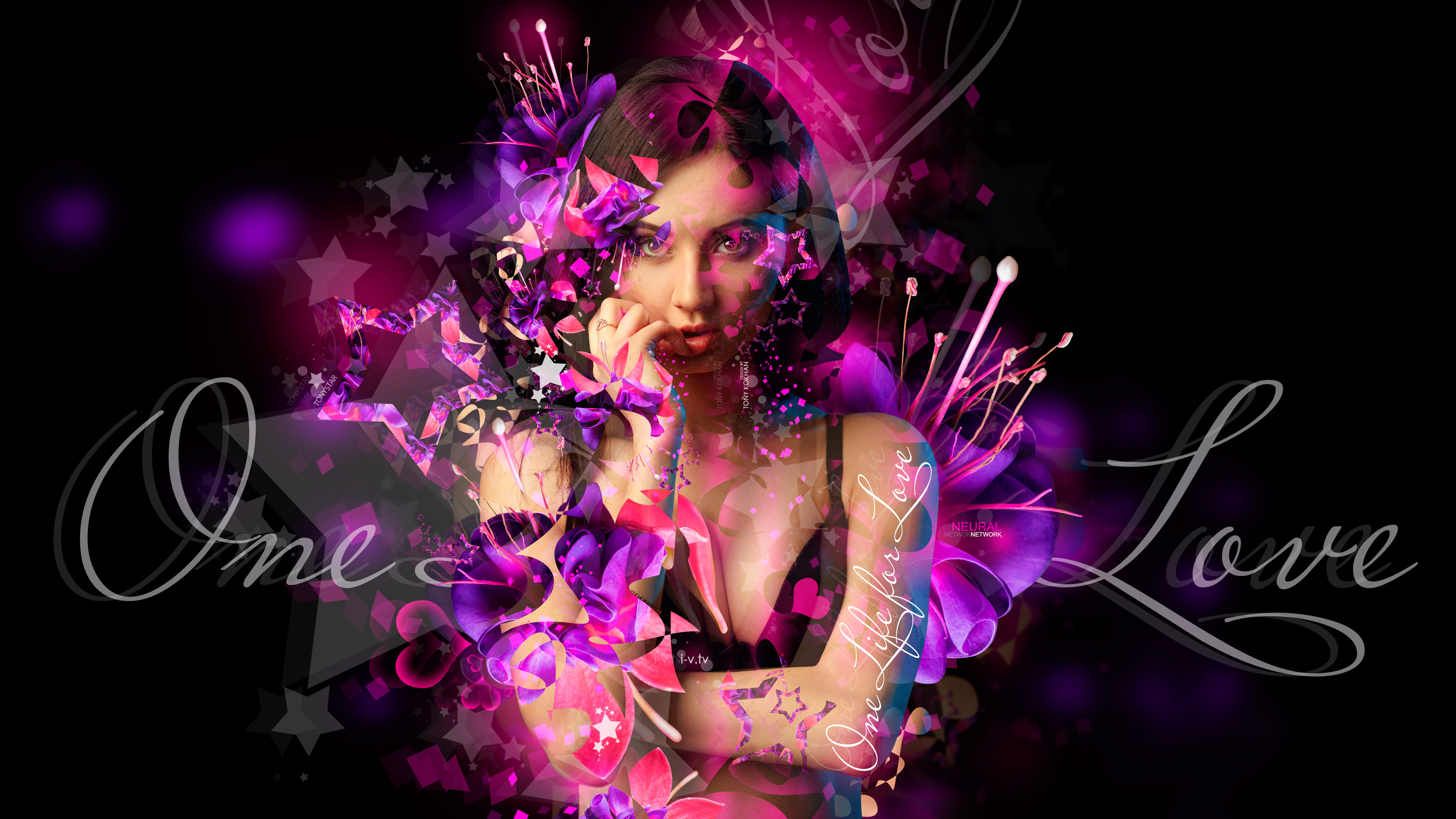 Neural-Network-Fantasy-Girl-Front-TonyFlowers-Super-Effects-Tattoo-Words-One-Life-For-Love-TonyStar-Art
