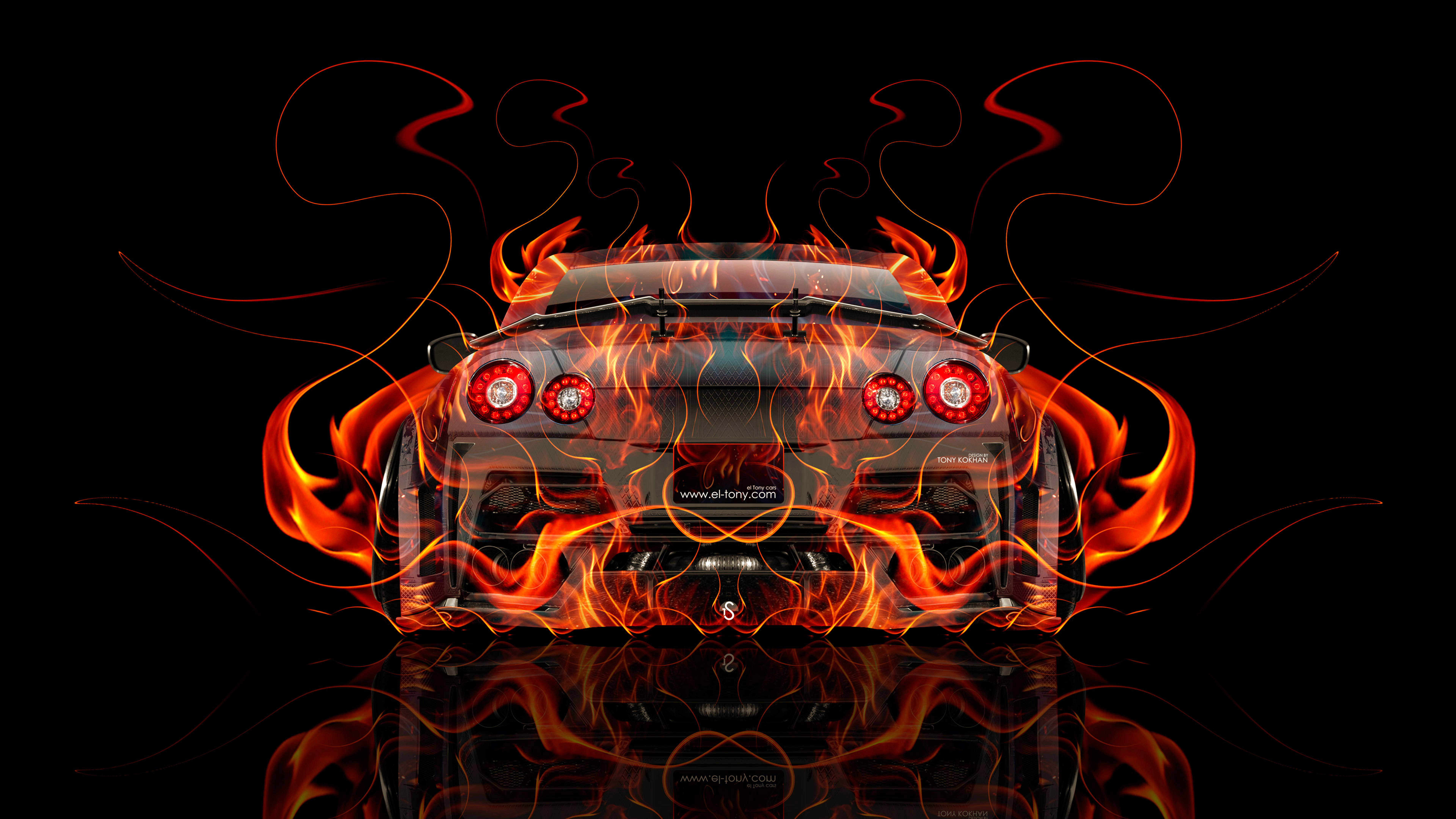 Nissan-GTR-R35-Kuhl-Tuning-Back-Super-Fire-Flame-Abstract-Art-Car