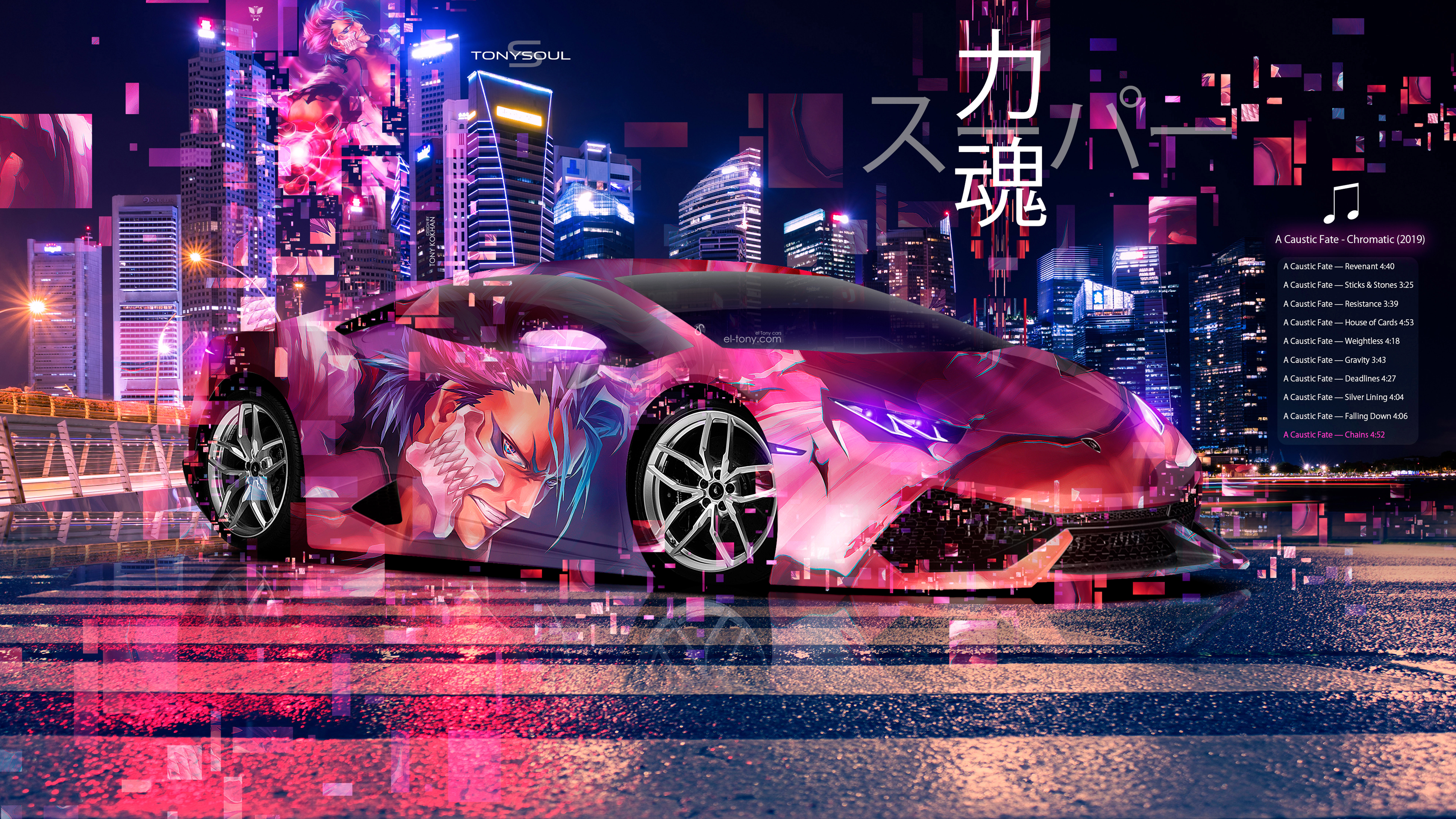Lamborghini-Huracan-Anime-Bleach-Aerography-Super-Soul-Force-Music-A-Caustic-Fate-Chromatic-Night-City-Art-Car