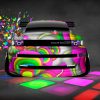 Toyota-bB-Front-JDM-Tuning-Super-Abstract-Aerography-Domo-Kun-Toy-Neon-Angle-Effects-Art-Car
