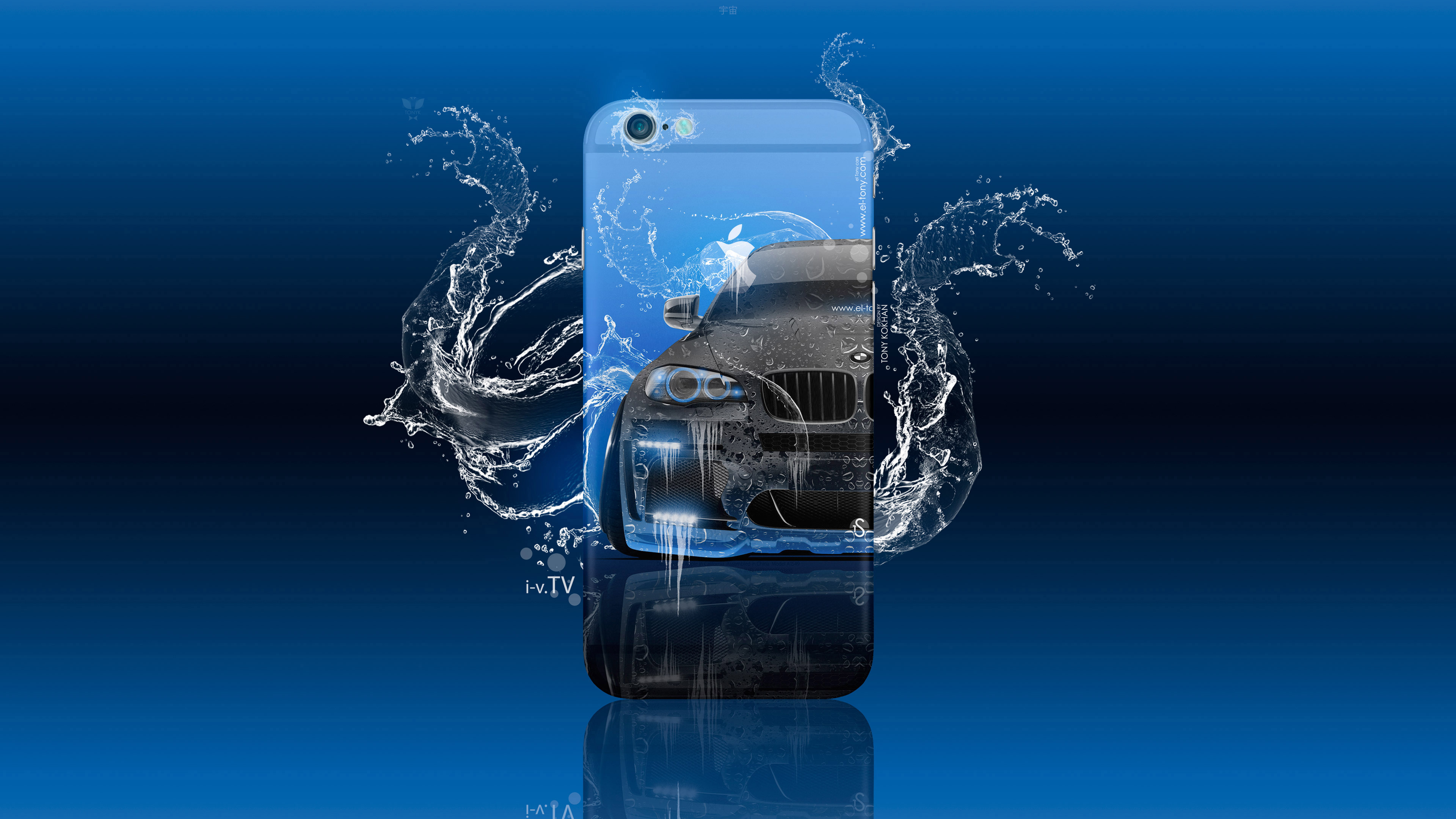 Apple-iPhone-6-Plus-Gadget-AppleTony-Back-Logo-BMW-X6-Tuning-Front-Super-Water-Splashes-Car