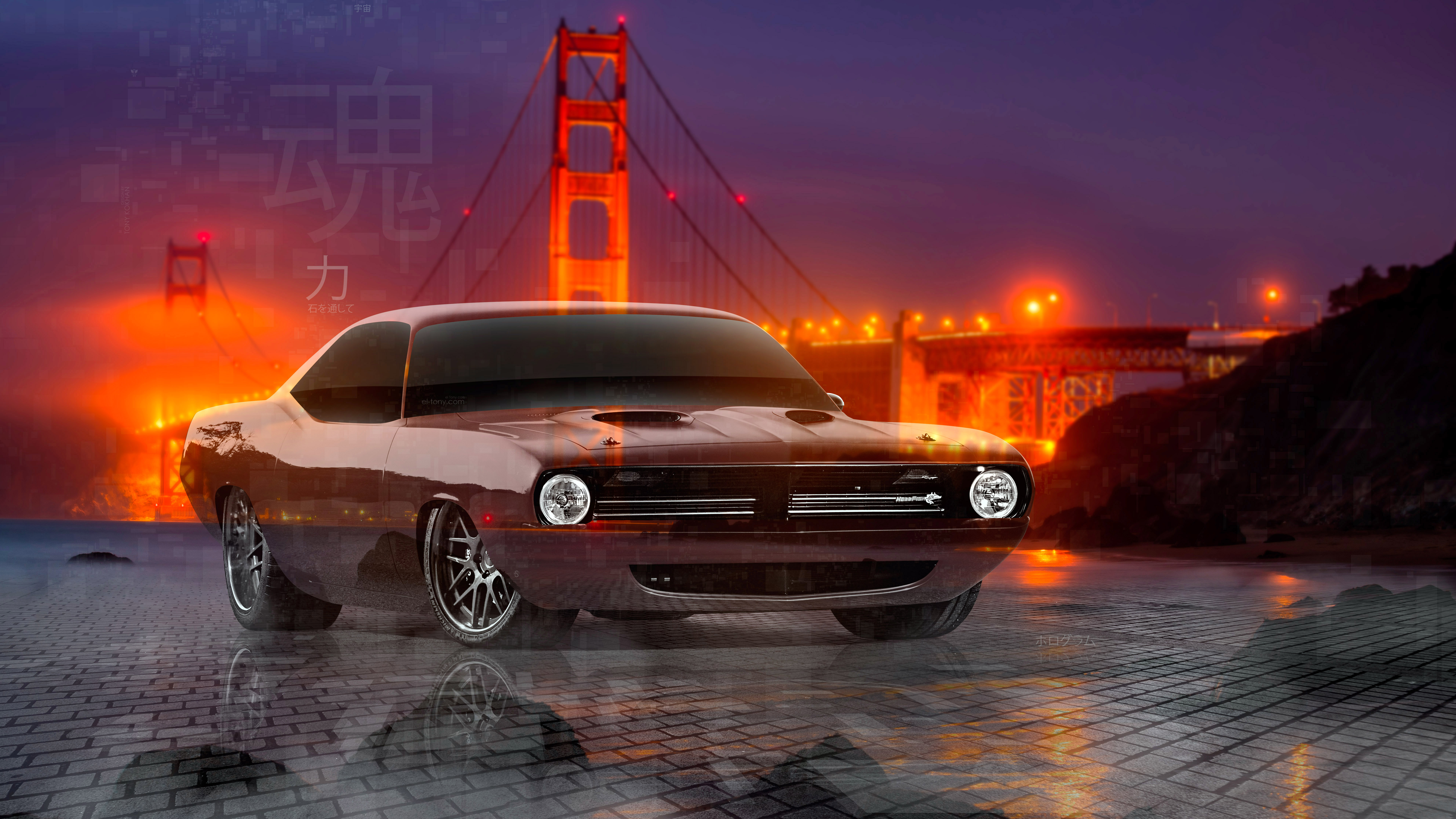 Plymouth-Barracuda-Super-Crystal-Soul-Force-Through-The-Stones-Golden-Gate-Bridge-San-Francisco-Night-Car